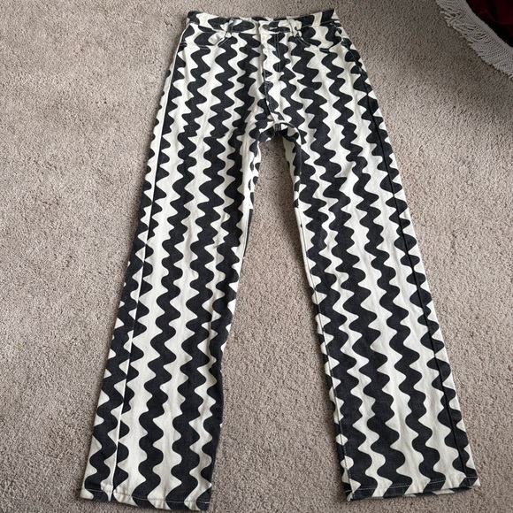 Cider Black and White Zigzag Pattern Denim Pants S - Picture 2 of 12